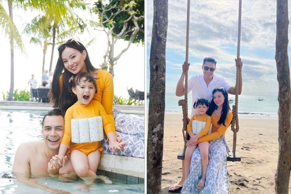 10 Potret Liburan Keluarga Asmirandah di Bali, Anak Happy Berenang!