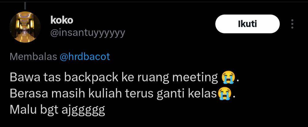 momen lucu hari pertama kerja (x.com/insantuyyyyyy)