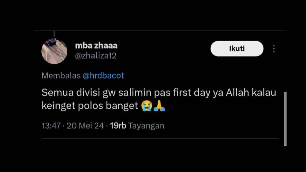 momen lucu hari pertama kerja (x.com/zhaliza12)