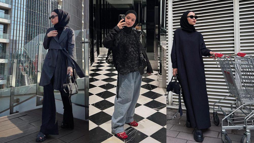 9 Inspirasi OOTD Hijab Hitam Edgy Style ala Soraya Ulfa, Bold & Unique