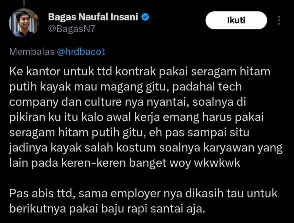 momen lucu hari pertama kerja (x.com/BagasN7)