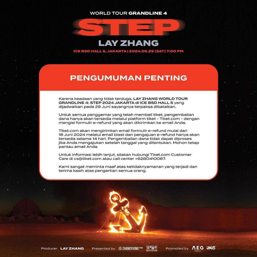 pengumuman pembatalan konser Lay (instagram.com/ime_indonesia)