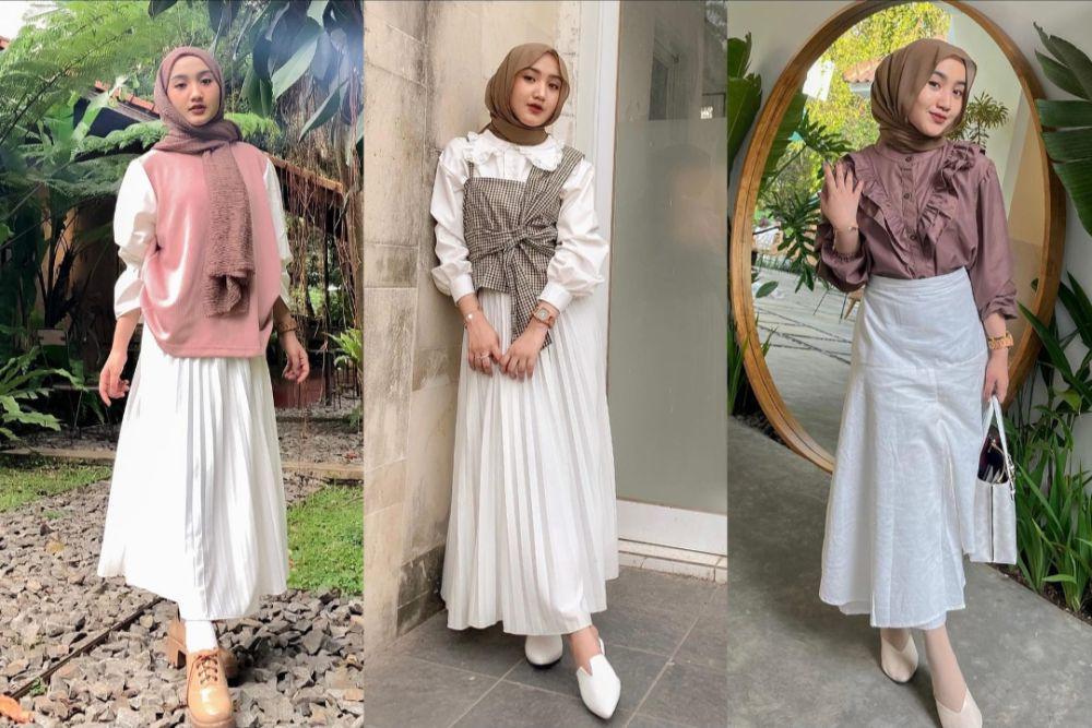 8 Ide Styling Rok Putih ala Thafanya Sabila, Menawan!