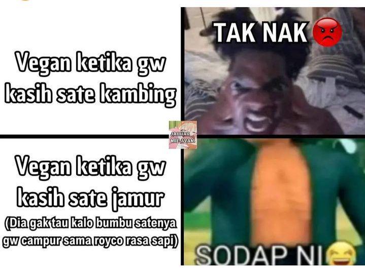 7 Meme Vegan saat Hari Raya Kurban, Gak Mau Ikutan Tren Mukbang Sate?