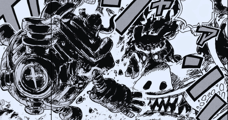 Iron Giant VS Topman Warcury. (mangaplus.shueisha.co.jp/One Piece)