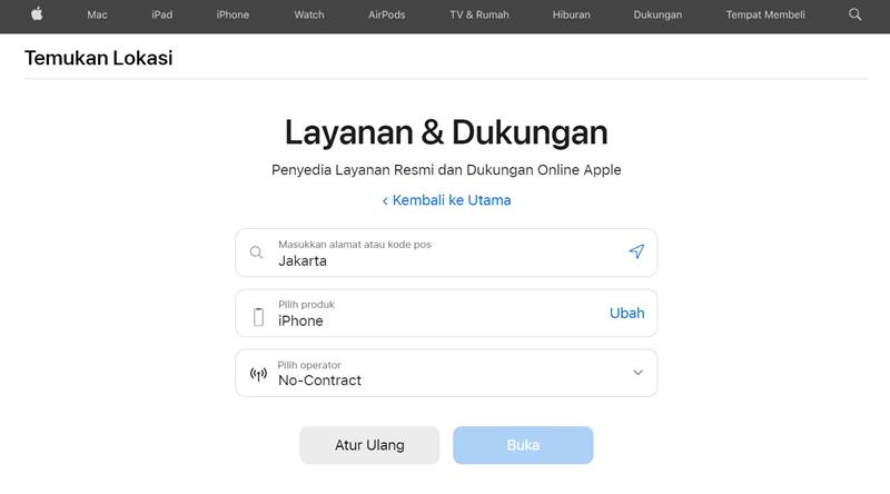 tampilan laman daftar lokasi Apple Center (dok. Apple)