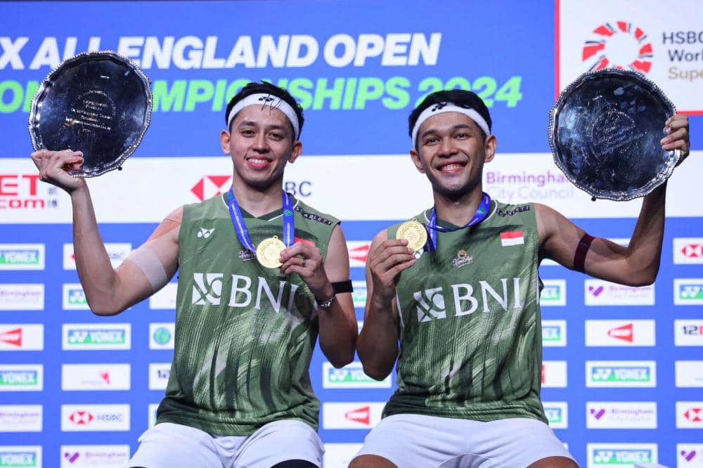 Fajar Alfian/Muhammad Rian Ardianto saat menjuarai All England 2024 (pbsi.id)