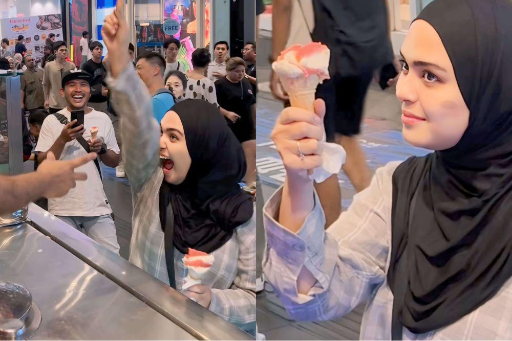 7 Potret Kocak Vebby Palwinta Isengin Balik Tukang Es Krim Turki