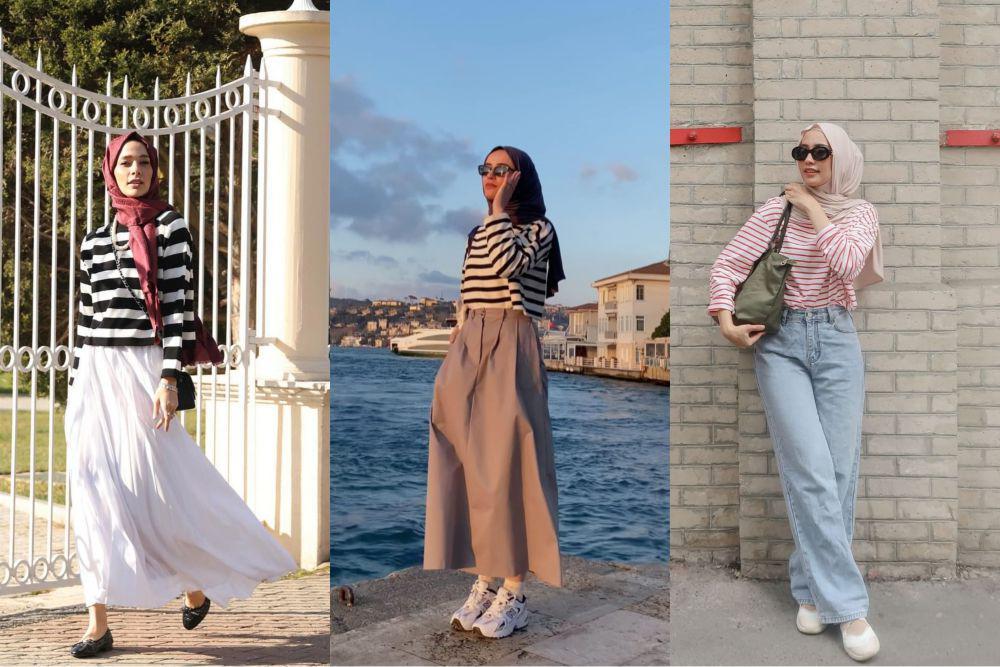 9 Tips OOTD Kaos Oversize Hijab, Anti Belel Pakai Motif Garis