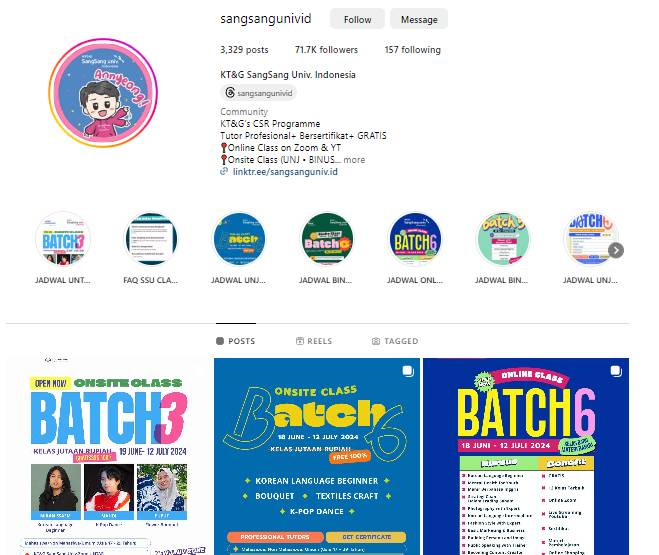 akun Instagram SangSang Univ (instagram.com/sangsangunivid)