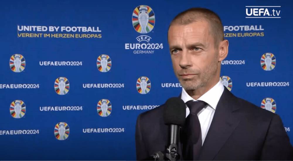 Presiden UEFA, Aleksander Čeferin dalam konferensi pers filosofi logo EURO 2024 (de.uefa.com)