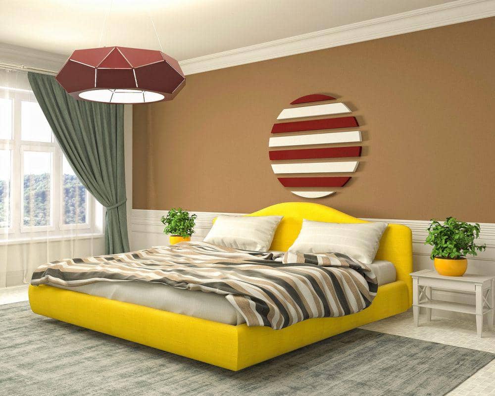 ilustrasi dinding cokelat dan ranjang kuning (pixabay.com/tungnguyen0905)