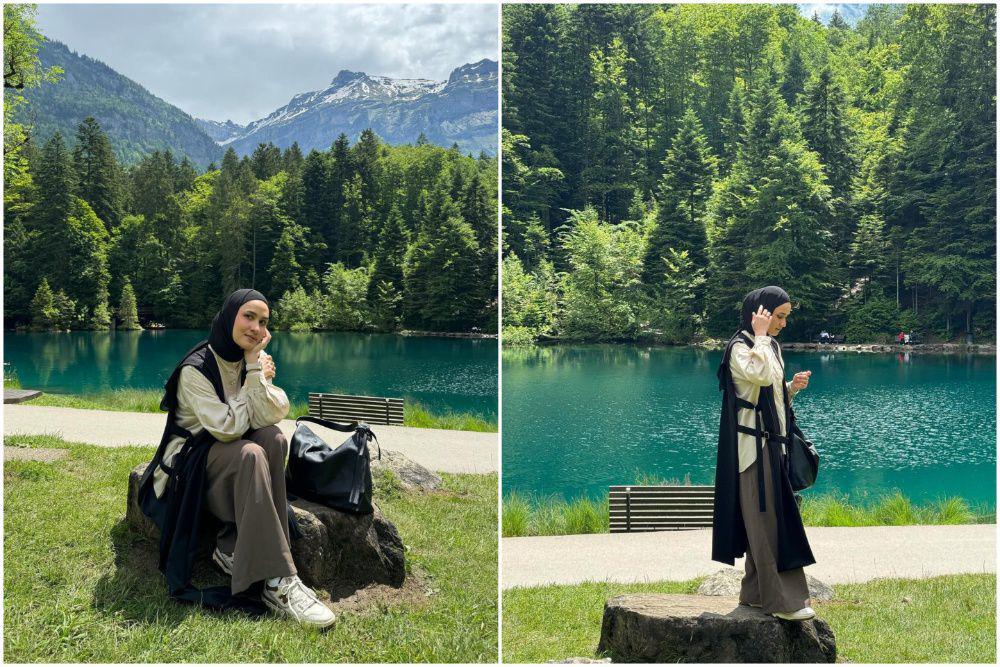 10 Potret Keluarga Dwi Handa Healing ke Danau Blausee Switzerland