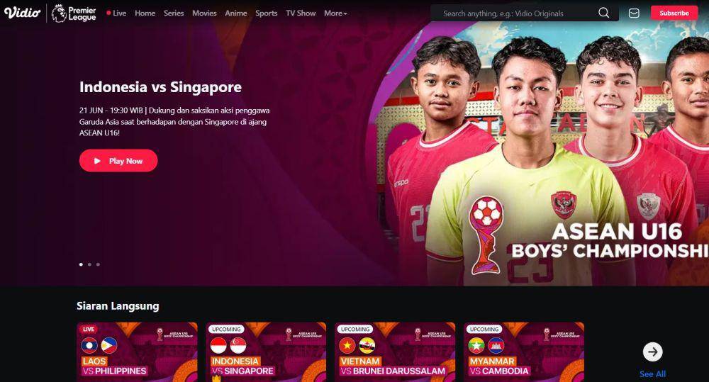 Live streaming Piala AFF U-16 2024 di Vidio (vidio.com)
