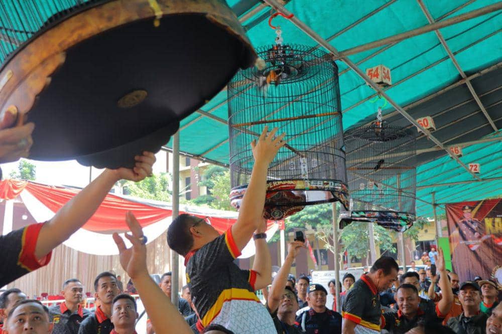 Lomba Burung Berkicau Kapolda Lampung Cup 2024, diadakan oleh Polda Lampung untuk memperingati Hari Bhayangkara ke-78, Minggu (23/6/2024). (Dok. Polda Lampung).