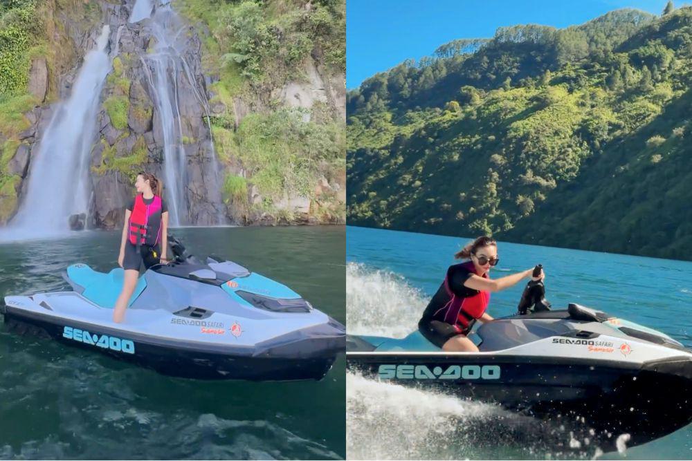 7 Potret Glenca Chysara Main Jetski di Danau Toba, Memukau Abis!