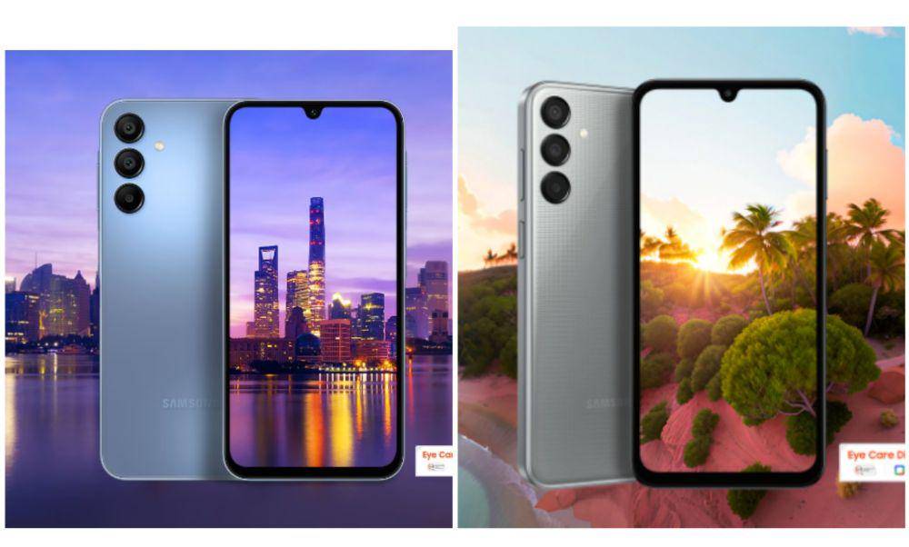 ilustrasi Samsung Galaxy A15 5G warna blue (kiri) dan Samsung Galaxy M15 5G warna grey (kanan) (samsung.com)