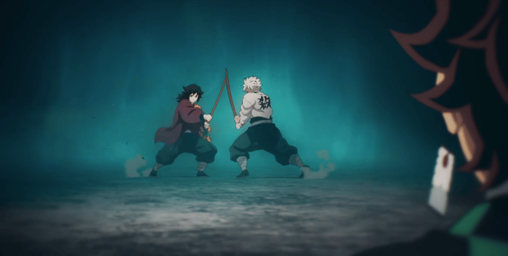 Giyu vs Sanemi (dok. Ufotable/ Kimetsu no Yaiba Season 4 Hashira Training Arc)
