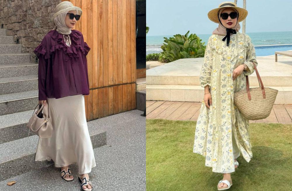 9 Inspirasi Hijab Beach Outfit ala Arrum Rahma, Looks Fresh!
