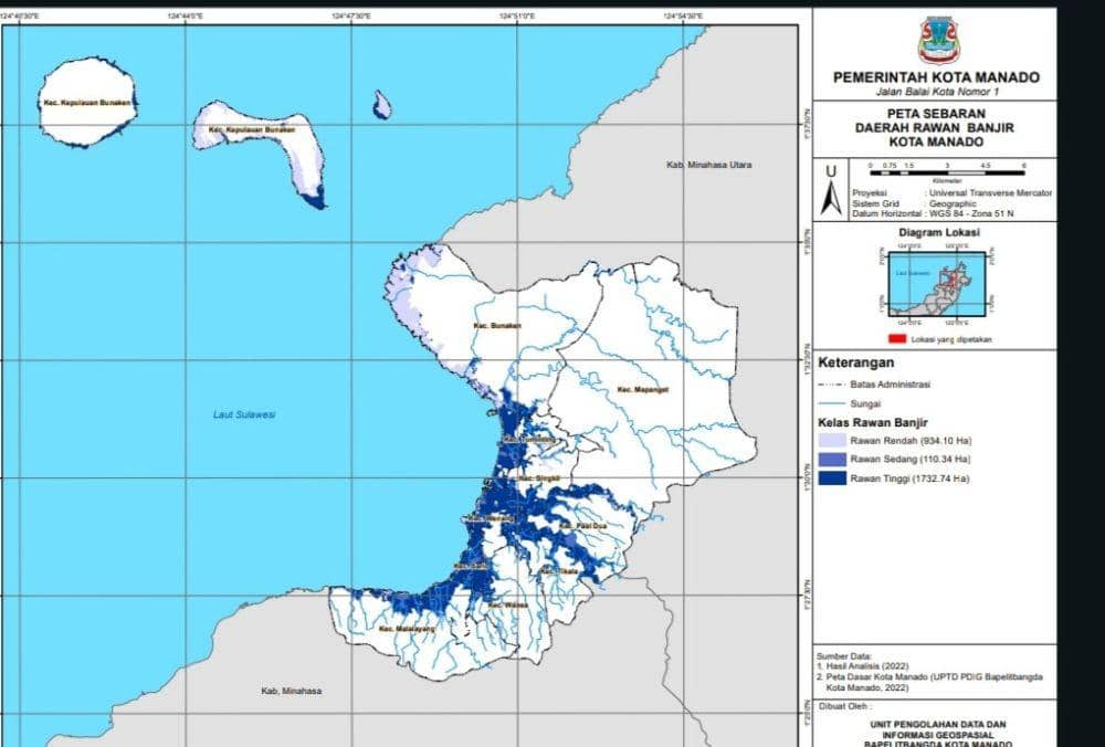Peta wilayah rawan banjir di Kota Manado, Sulawesi Utara. IDNTimes/Dok. BPBD Manado