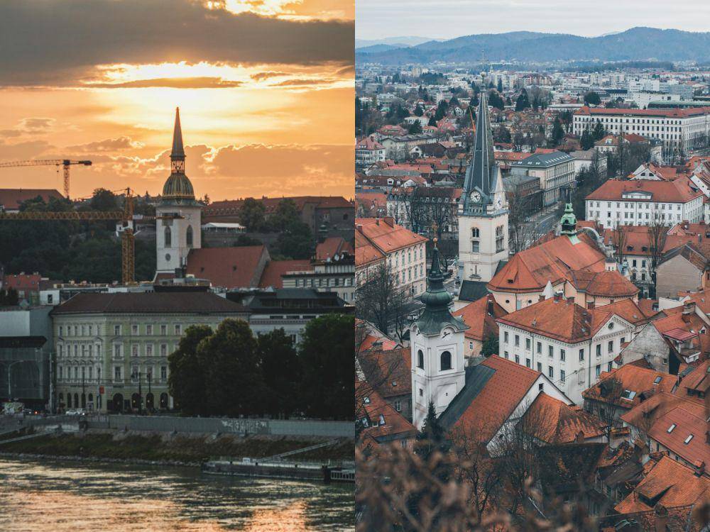 Bratislava, Slovakia (kiri) dan Ljubljana, Slovenia (kanan) (unsplash.com/henrygtd | unsplash.com/dianadimart)