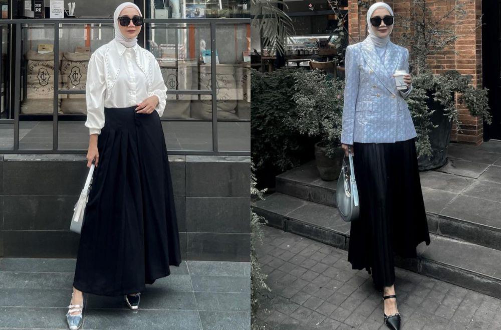 9 Referensi Office Look Feminin ala Uwie Mariska, Andalkan Rok!