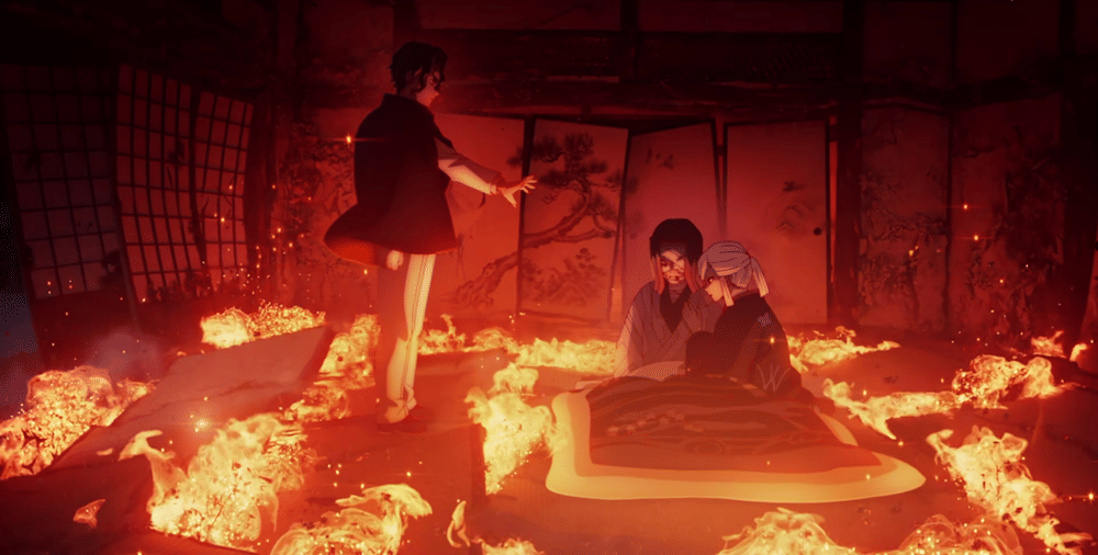 Ubuyashiki meledakkan diri (dok. Ufotable/ Kimetsu no Yaiba Season 4 Hashira Training Arc)