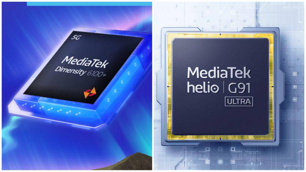 ilustrasi prosesor MediaTek Dimensity 6100+ (poco.in) | ilustrasi prosesor MediaTek Helio G91 Ultra (po.co)(kanan)
