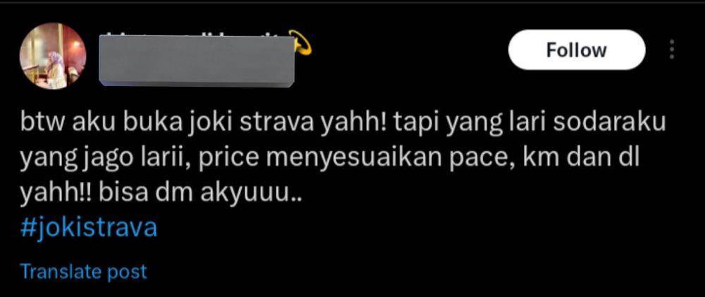 apa itu joki Strava (x.com/damrawan)