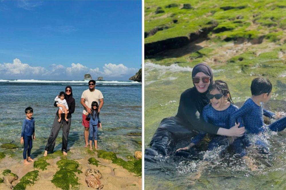 10 Potret Keluarga Ryana Dea Mendadak Mudik ke Malang, Main di Pantai!