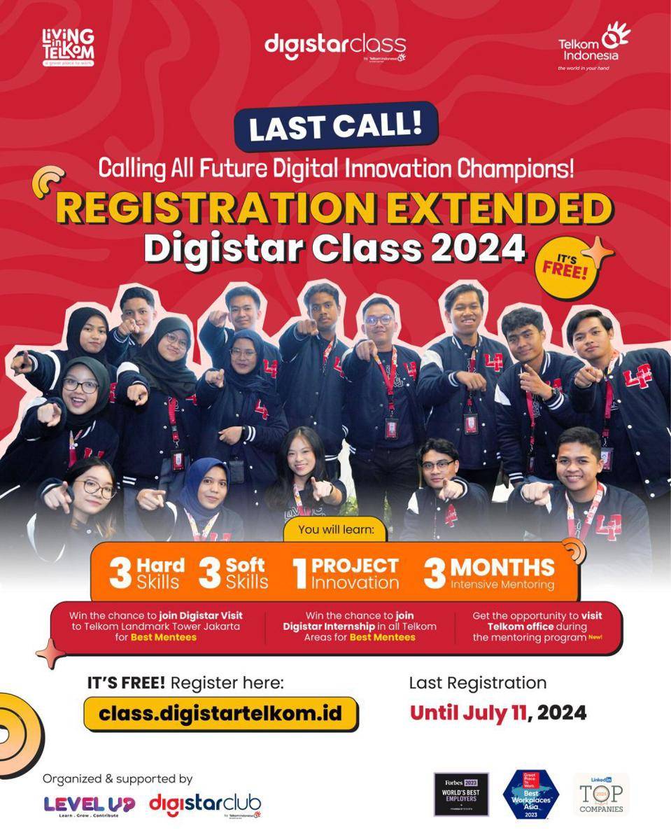 PT Telkom Indonesia (Persero) Tbk (Telkom) kembali mengundang talenta muda berbakat untuk bergabung dalam Digistar Class 2024, program mentoring eksklusif yang dirancang untuk mengembangkan keahlian digital. (Dok. Telkom)
