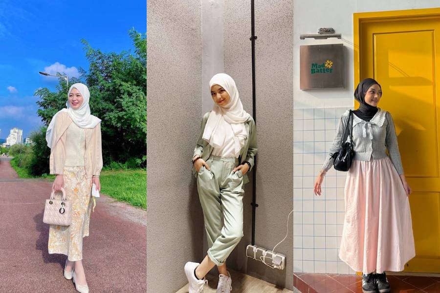 padu padan outfit hijab dengan warna pastel (instagram.com/xolovelyayana | nashwaaaz | adyaasyra)