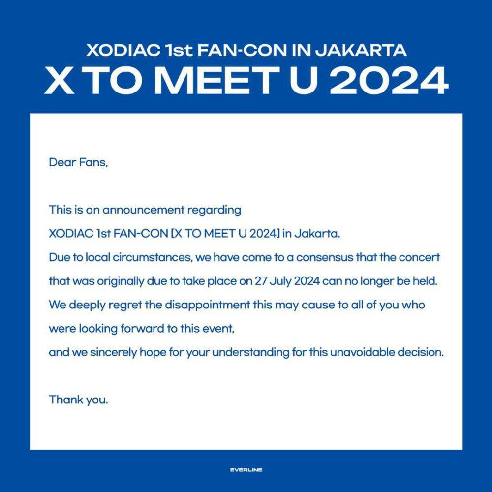 pembatalan fancon XODIAC di Jakarta (instagram.com/everline_concert)