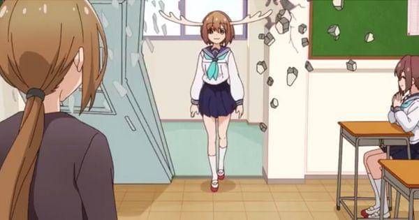 Noko menjebol pintu dan tembok kelas saat masuk ( Dok. Wit Studio / Shikanoko Nokonoko Koshitantan )