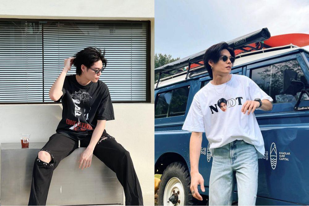 7 Ide Padu Padan Oversized T-Shirt ala Nodt Nutthasid, Gak Boring