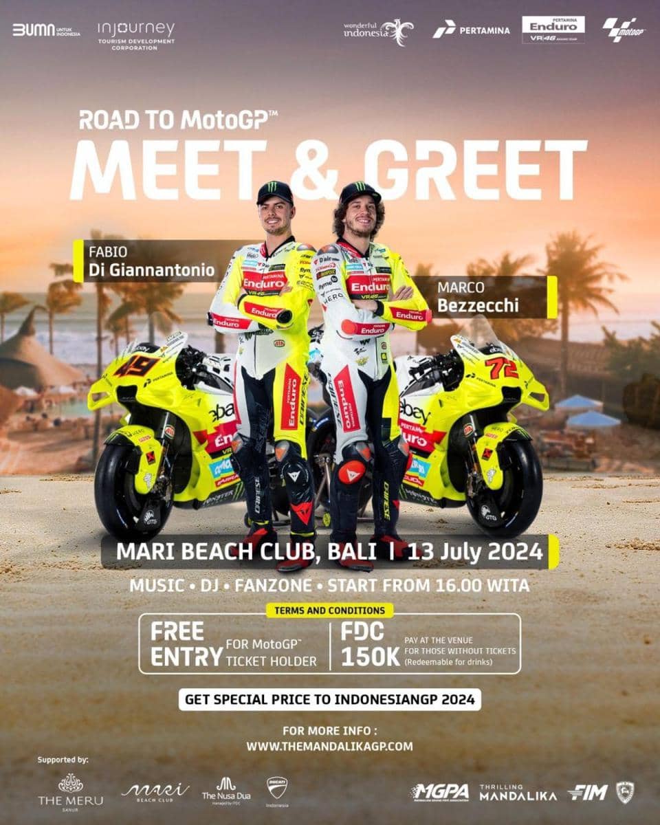 PT Pertamina (Persero) akan mendatangkan dua pembalap Pertamina Enduro VR46 Racing Team yakni Fabio Di Giannantonio dan Marco Bezzecchi ke Bali pada tanggal 13 Juli 2024 mendatang, jelang pelaksanaan Pertamina Grand Prix of Indonesia 2024. (Dok. Pertamina)