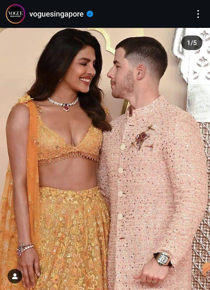 potret Priyanka Chopra dan Nick Jonas di pernikahan Anant Ambani (instagram.com/voguesingapore)