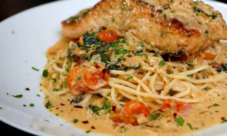 Resep Creamy Spaghetti Salmon Panggang ala Rumahan