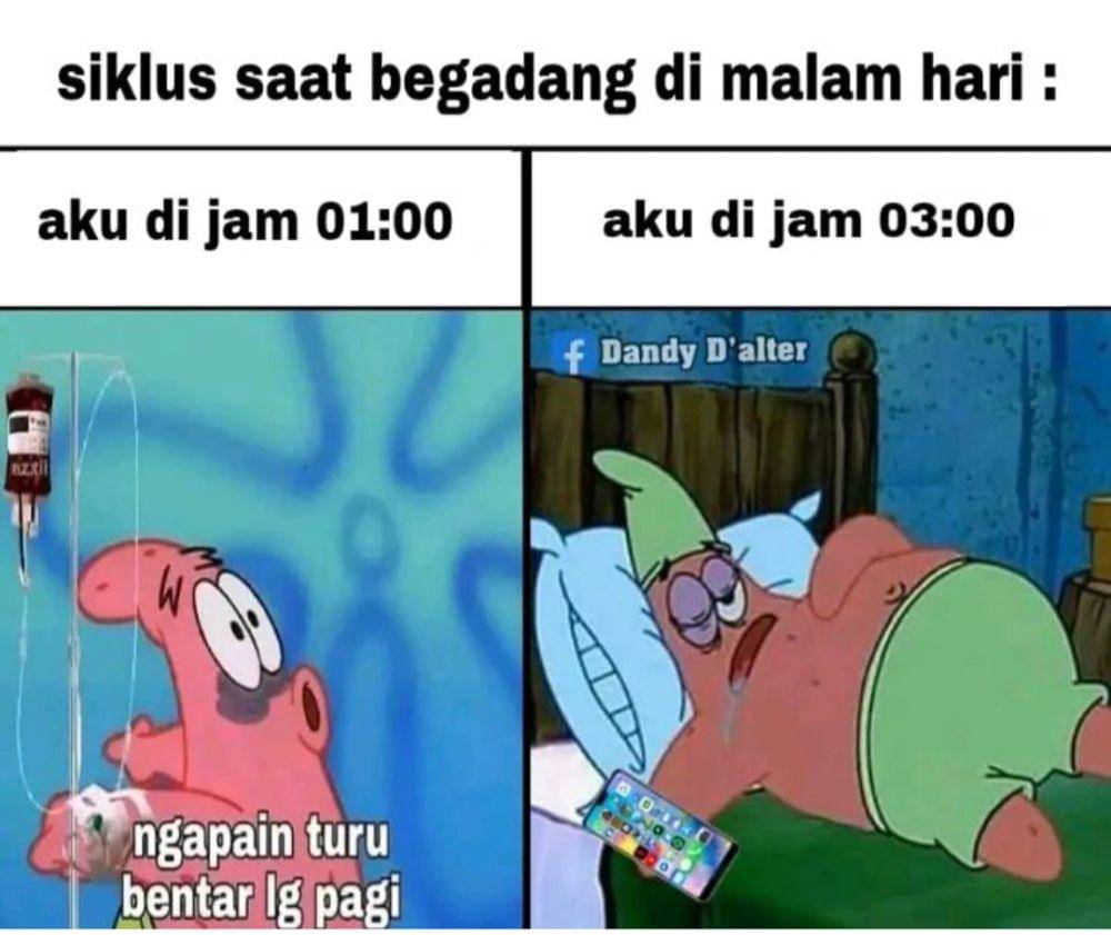 meme melek sampai larut malam (instagram.com/komersial.beract)
