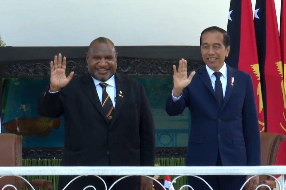 Presiden Joko “Jokowi” Widodo menerima kunjungan Perdana Menteri (PM) Papua Nugini, James Marape di Istana Bogor, Senin (15/7/2024). (YouTube/Sekretariat Presiden)