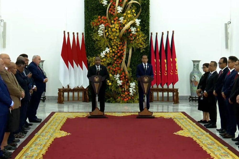 Presiden Joko “Jokowi” Widodo menerima kunjungan Perdana Menteri (PM) Papua Nugini, James Marape di Istana Bogor, Senin (15/7/2024). (YouTube/Sekretariat Presiden)