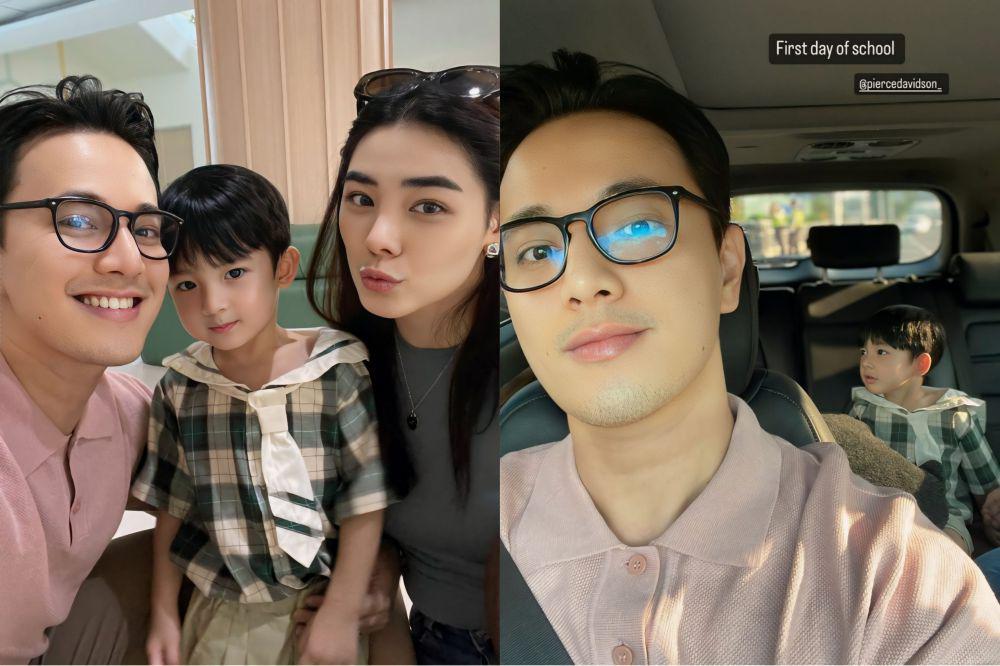 7 Potret Billy Davidson Antar Anak Hari Pertama Sekolah