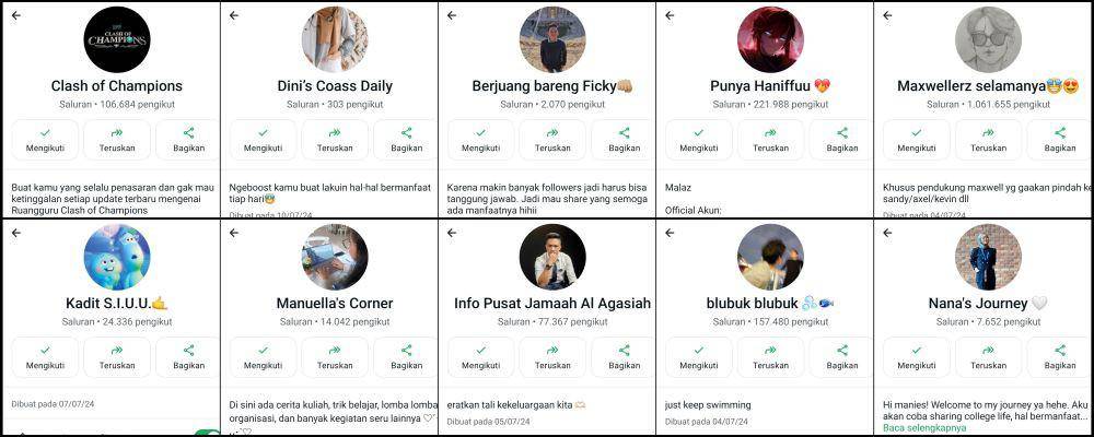 Saluran Whatsapp peserta Clash of Champions (dok. Whatsapp)