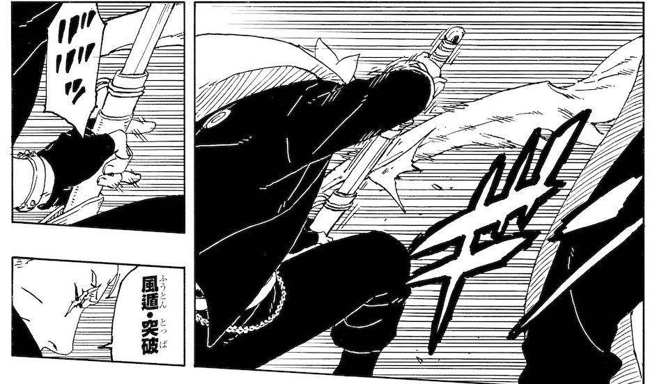 Pedang warisan Sasuke kembali digunakan Boruto. x.com/@TendouYu
