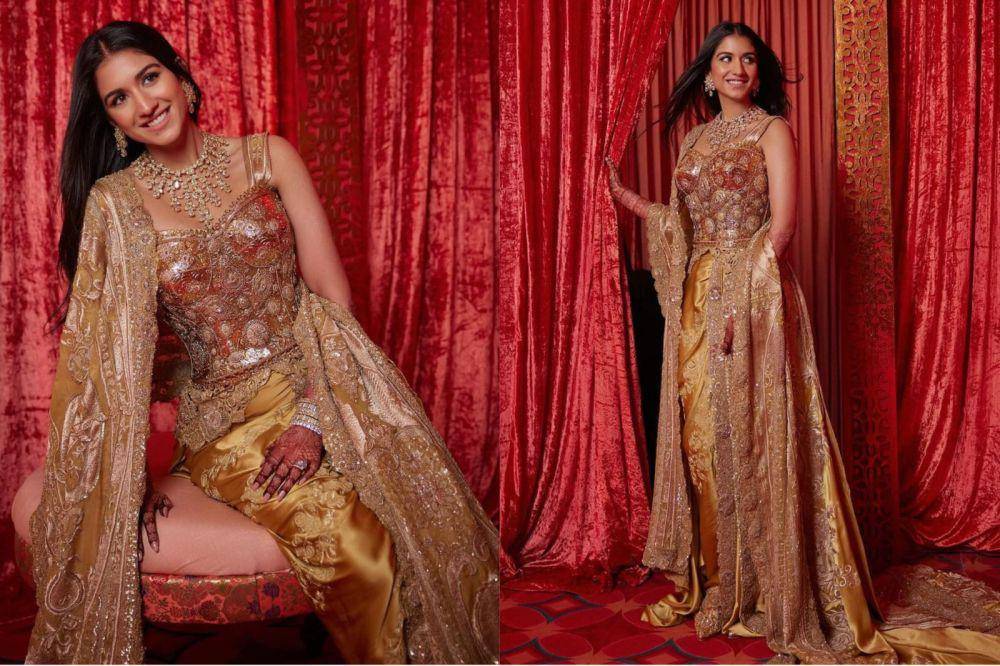 7 Busana dan Makeup Resepsi Radhika Merchant, Glamor Berbalut Emas