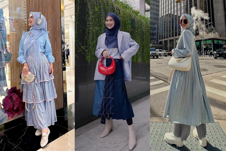12 Inspirasi Outfit Nuansa Biru ala Indah Nada Puspita, Selalu Modis!