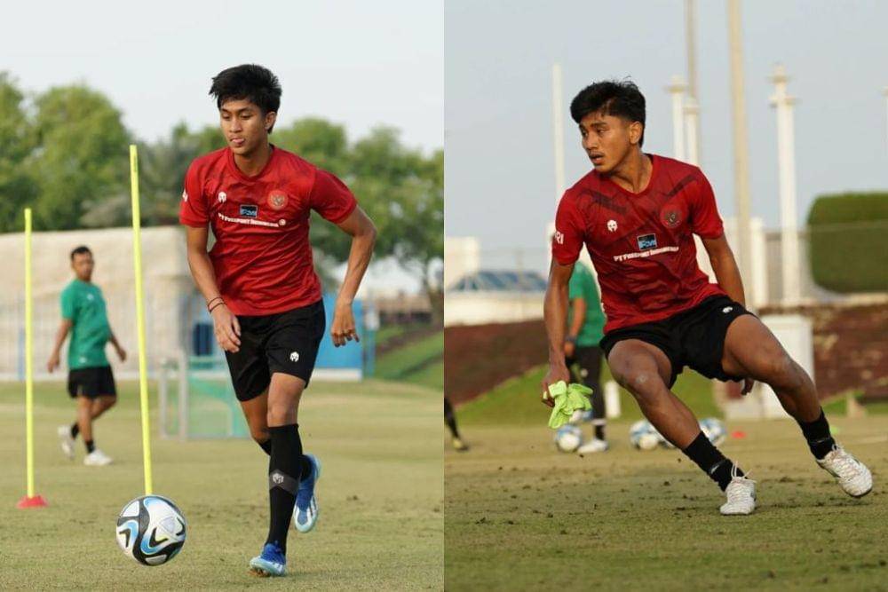 Dua pemain muda PSM Makassar, Sulthan Zaky (kiri) dan Mufli Hidayat (kanan), saat jalani pemusatan latihan Timnas Indonesia U-20 pada April 2024. (Instagram.com/psm_makassar)