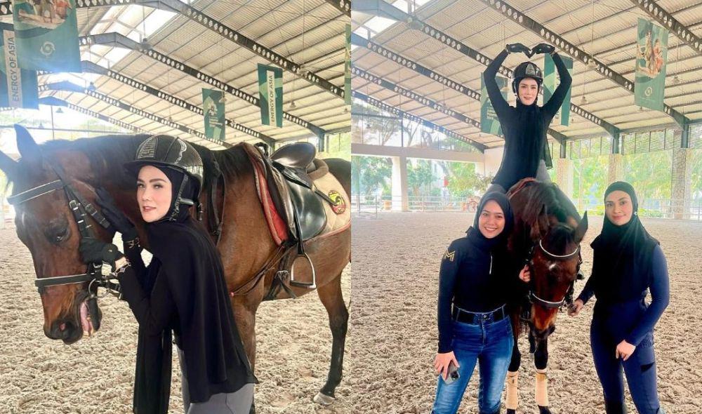 7 Momen Mulan Jameela Pertama Kali Latihan Berkuda, Pinjam Baju Teman!
