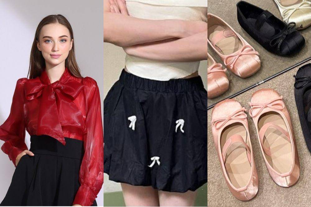 ilustrasi fashion item dengan aksen pita (shopee.com/Lunamoon.label | SnatchedOfficial | Cozy Style Fashion)