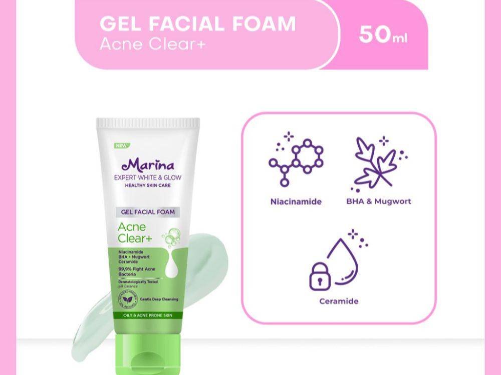 Marina Expert White and Glow Gel Facial Foam Acne Clear (shopee.com/Marina Official Shop)